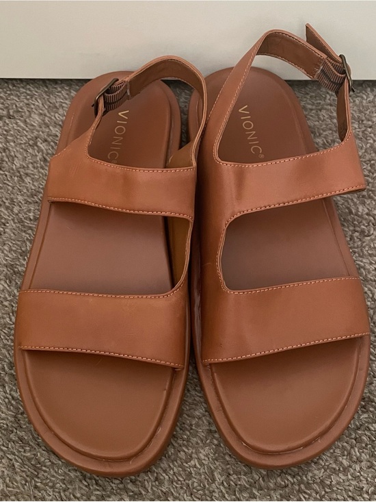 Vionic Shoes - Vionic Madera Brown Leather Double-Strap Slingback Sandals